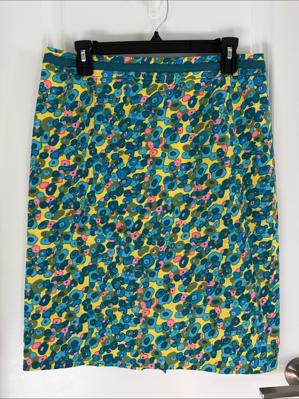 Boden Floral-Print Pencil Skirt in Yellow with Teals and Pinks